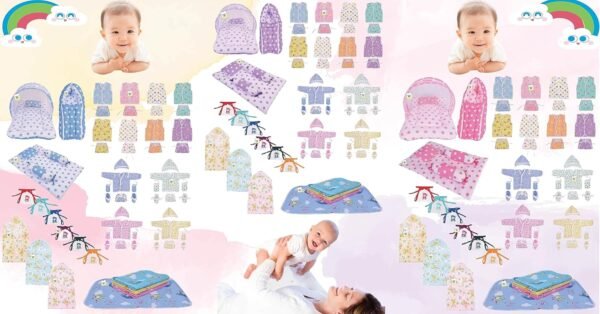 Toddylon 56 In 1 New Born Baby Products All | Gift Packs | Baby Shower | Baby Bed | Baby Clothing | Essentials Items | Combo Pack | Maternity Kit | Infants | Bedding | Clothes (0-6 Months, Multicolor)