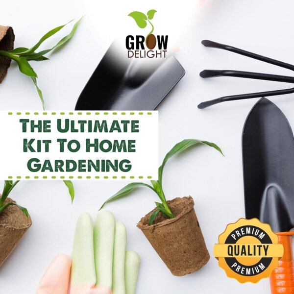GROW DELIGHT Gardening Tools Kit-9 Pcs (Fork, Cultivator, Trowels, Garden Gloves, Weeder, Pruner Cutter, Garden Scissors, Free Flower Seeds Packet)|Durable Gardening Tools|Home Gardening Tool Set