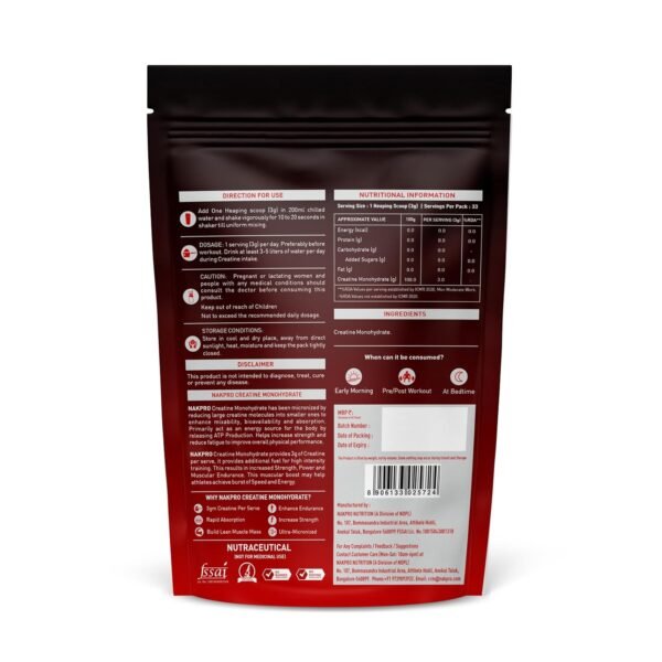 NAKPRO MICRONIZED CREATINE MONOHYDRATE| Increases Strength, Reduces Fatigue & Boosts Muscle Growth | Pure Creatine Powder for Men, Women & Athletes (100g, Unflavoured)