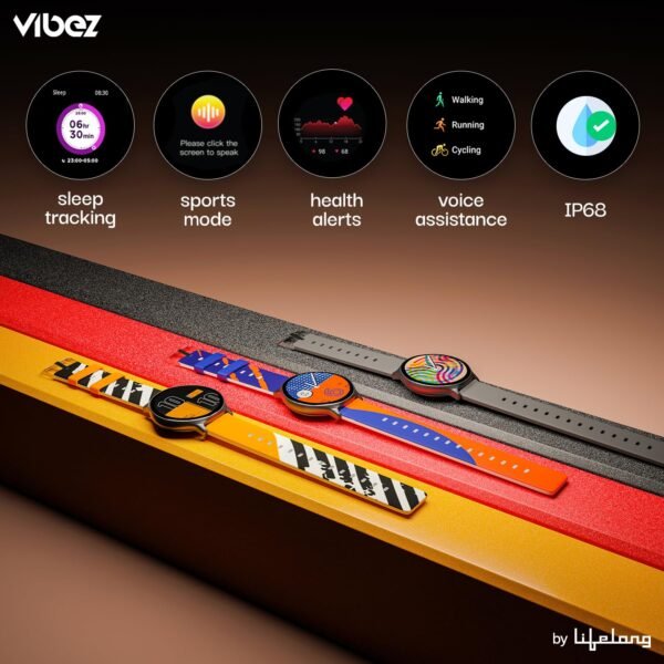 Vibez by Lifelong Fusion Smart Watch for Men & Women, 1.39” HD Display, 360*360 pixels, 550 NITS, BT Calling Smartwatch, Heart Rate Monitoring, SpO2, IP67, Multi Sports Mode (VBSW2277, Orange & Blue)