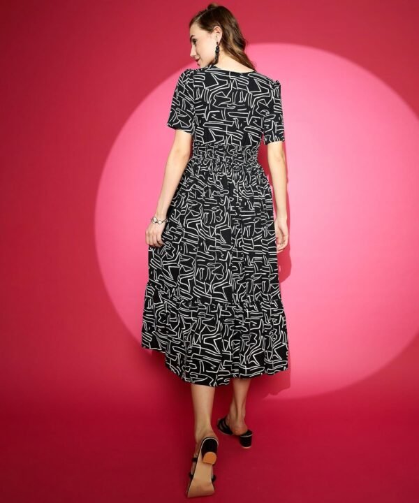 Sheetal Associates Women's Crepe Fit and Flare Printed Half Sleeve V-Neck Casual Dress