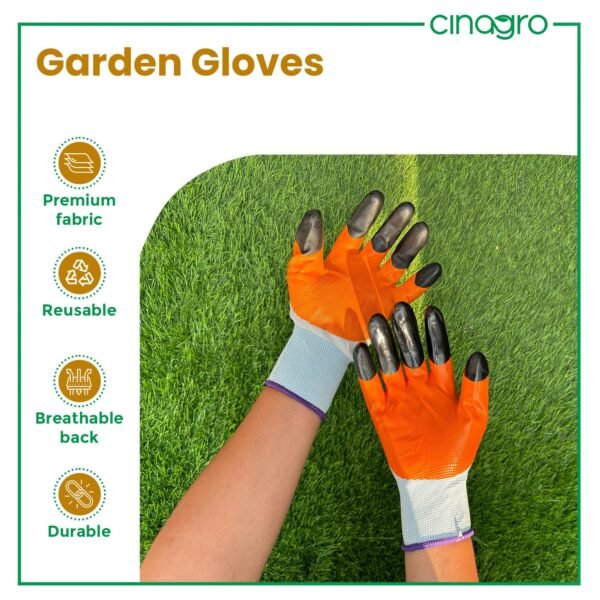 CINAGRO Garden Gloves for Gardening Work, Gardening Gloves for Home Garden, Garden Accessories, Reusable, Hand Gloves (1 Pair)