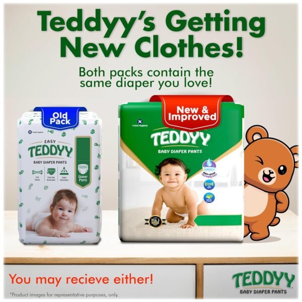 TEDDYY Baby Easy Medium Diaper Pants 148 Count (Pack of 2), 7-12 kgs, 12 hrs Leak Protection, Anti - Bacterial