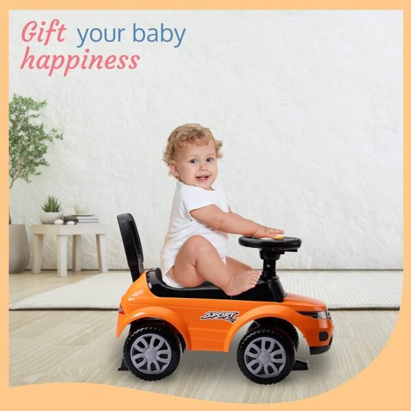 LuvLap Starlight Ride on & Car for Kids with Music & Horn Steering, Push Car for Baby with Backrest, Safety Guard, Under Seat Storage & Big Wheels, Ride on for Kids 1 to 3 Years Upto 25 Kgs (Orange)