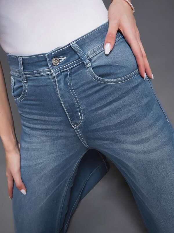 Miss Chase Women's Wide-Leg Mid Rise Clean Look Regular Length Blast Effect Denim Jeans