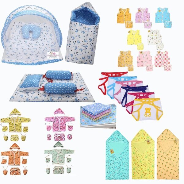 Infantbond 56 in 1 New Born Baby Complete Daily Items Combo(0-6 Months) (Blue Moon), Pack of 1