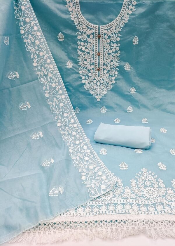 Sidhidata Women's Heavy Cotton Embroidery Work Unstitched Salwar Suit Dress Material With Chanderi Work Dupatta (Free Size)