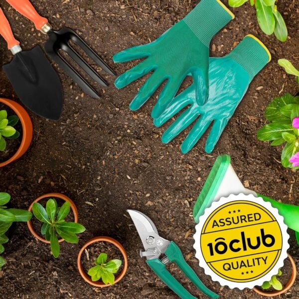 Kraft Seeds by 10CLUB Gardening Tools Kit - 7 Pcs (Cultivator, Fork, Trowels, Weeder, Garden Gloves, Pruner Cutter) | Gardening Tools Set For Home | Indoor and Outdoor Gardening