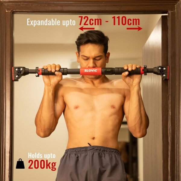 Slovic Door Pull Up Bar for Home [200 Kg Weight Capacity] | No Screw Adjustable Bar with Anti-Skid Grip [Length 72-110 CM] | Home Gym Equipments for Men | Mens Accessories for Height Increase