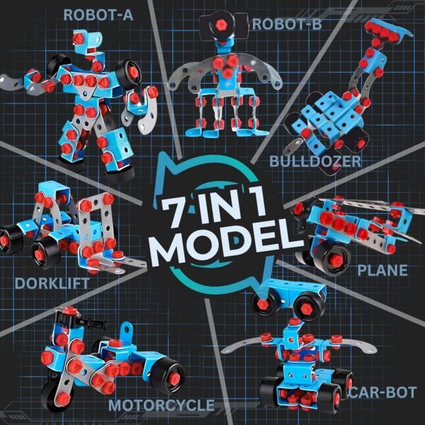 Kids First Step Mechanics 7 in 1 DIY Engineering Robot Set for 6 to 12 Years | STEM Educational Kit | Gift for 6+ Year Old boy and Girl 158 Pieces Puzzle | Multicolor