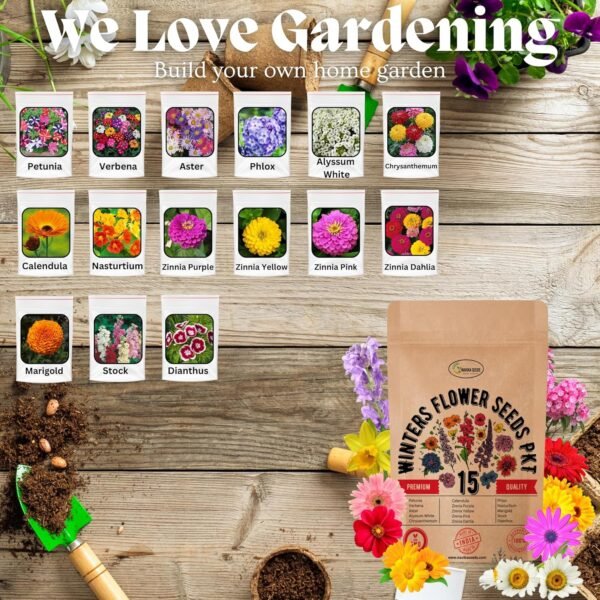 15 Pack Combo Flower Seeds for Your Home Garden | Winter | All-Season Varieties, Perfect for Indian Winters |