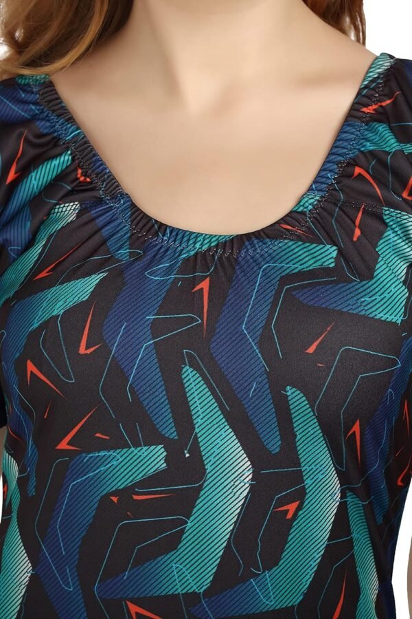 ROVARS Poly Jersy - Printed Swimming Costume for Women Frock Style [Half Sleeves - Half Length - Without Pads]