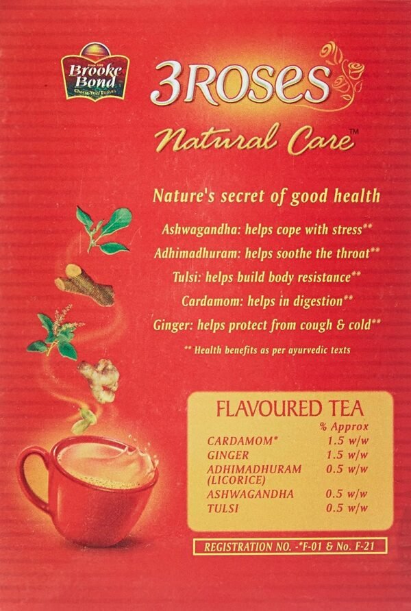 Brooke Bond 3 Roses, Natural Care Flavoured Tea, 250 Grams - Ginger, Powder