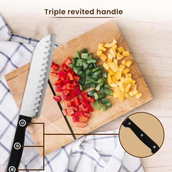 AGARO Galaxy 6 Pcs Kitchen Knives Set with Wooden Case, 4 Knives, 1 Scissor, 1 Wooden Case, High Carbon Stainless Steel, Non Slip Triple Rivet Strong Handle, Cooking, Cutting, Slicing, Silver