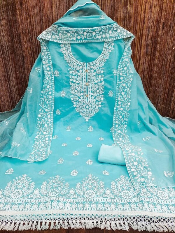 Sidhidata Women's Heavy Cotton Embroidery Work Unstitched Salwar Suit Dress Material With Chanderi Work Dupatta (Free Size)