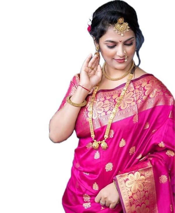 C J Enterprise Women's Banarasi Saree Pure Kanjivaram Silk Saree Soft Design Wear Pattu Sarees Latest Cotton With Blouse Piece Kanchipuram for Wedding new ladies 2023 sadi (Vruksh-1) (Pink)