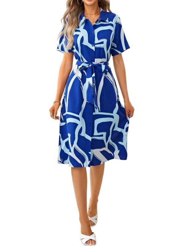 Shasmi Women's & Girl's Black Dress for Women l One Piece Dress for Women l Beach Dress for Women, Solid Printed Tie Front Collared V Neck Midi Dress (Dress 116)