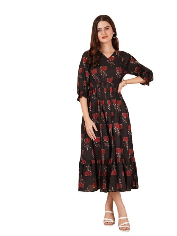 COTLAND Fashions Jaipuri Cotton Printed A-Line Flared Dress for Women