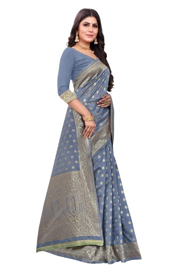 C J Enterprise Women's Pure Kanjivaram Silk Saree Banarasi Soft Sari With Blouse Piece for Wedding (Pari124-11) (Grey)