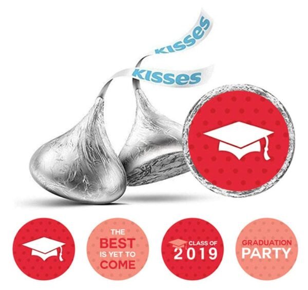 Darling Souvenir Candy 190 Pcs Graduation Theme Stickers DIY Chocolate Labels-Red & Peach