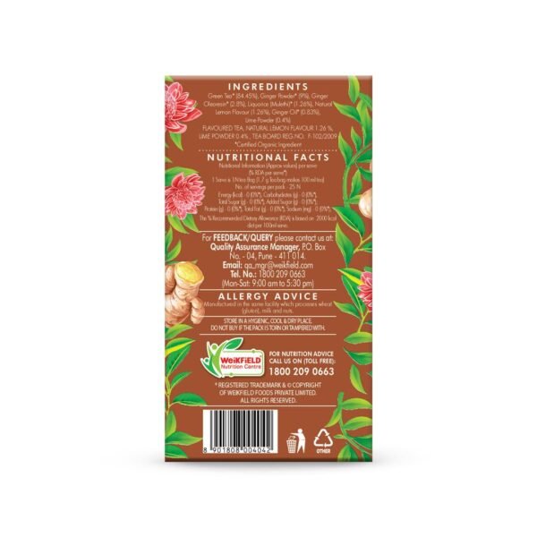 Eco Valley Organic Green Tea - Ginger Mulethi Lemon - 25 Tea Bags | Grown In Nilgiris, 42.5 grams, Pack