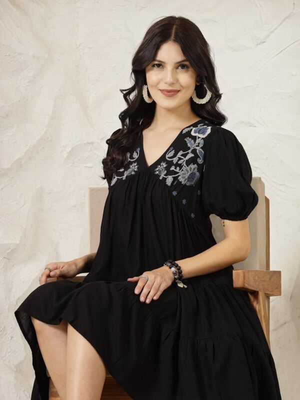 Stylum Women's Solid & Embroidered Cotton Flared Midi Dress