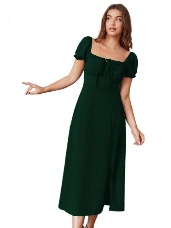 rosery paris Women's Knee Length A-line Ruched Neck Dress Birthday Dress Casual One Piece Flared Dress for Women (Charcoal Black)