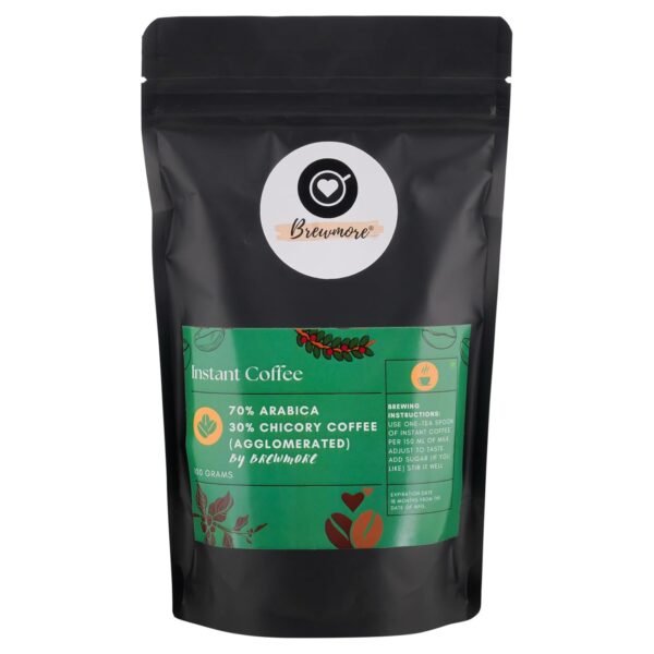 BrewMore Premium Instant Coffee Powder - 100gm Pouch/Bag | Instant Coffee Made with Arabica Beans | Roasted Coffee Beans | Pure Coffee Powder | Pack of 1