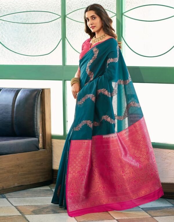 SIRIL Women's Kanjeevaram Silk Blend Banarasi Jacquard Saree With Unstitched Blouse Piece