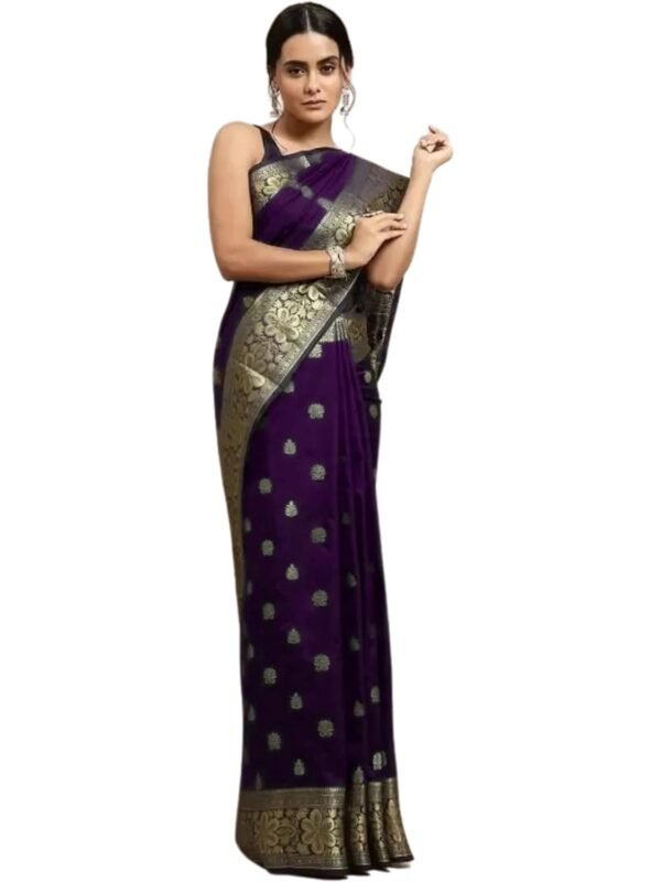 C J Enterprise Women's Banarasi Saree Pure Kanjivaram Silk Saree Soft Design Wear Pattu Sarees Latest Cotton With Blouse Piece Kanchipuram for Wedding new ladies 2023 sadi (Vruksh-1) (Purple)