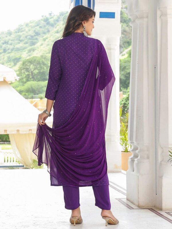 GoSriKi Women's Cotton Blend Straight Embroidered Kurta with Pant & Dupatta