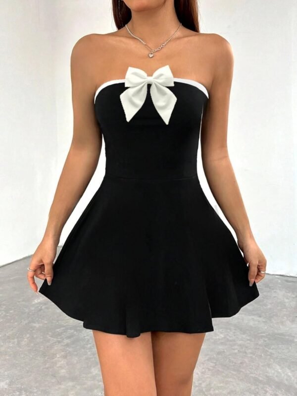 TIVANTE Solid Tube Bow Detailing Sleeveless Fit & Flare Mini Dress for Women