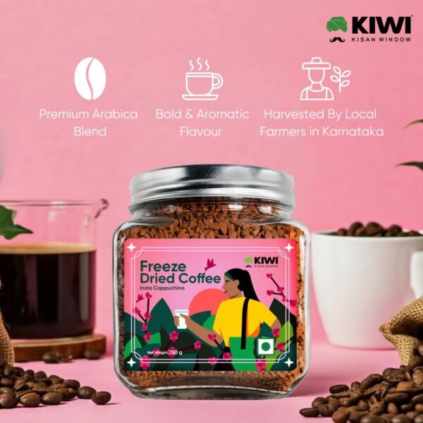 KIWI ( Kisan Window) Freeze Dried Coffee- 150g | 100% Arabica Coffee | Premium Arabica Coffee Blend | For Flavour Rich Cappuccino & Intense Espresso | Instant Arabica Coffee | Aromatic & Flavour Rich Arabica Coffee |- 150g