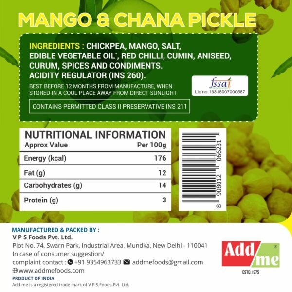 Add me Homemade aam AUR Chane ka achar 500gm, Fresh Mango & Chana Pickle 500 gm Glass Pack