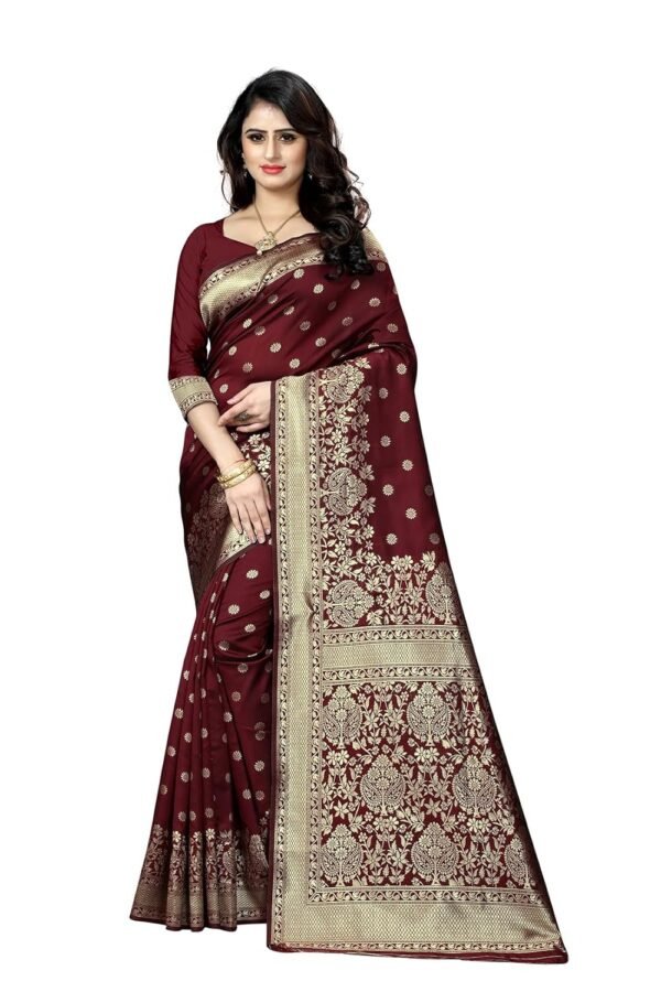 C J Enterprise Women's Kanjivaram Silk Sari Pure Banarasi Soft Silk Sarees With Blouse Piece For Wedding (Pari100-51)