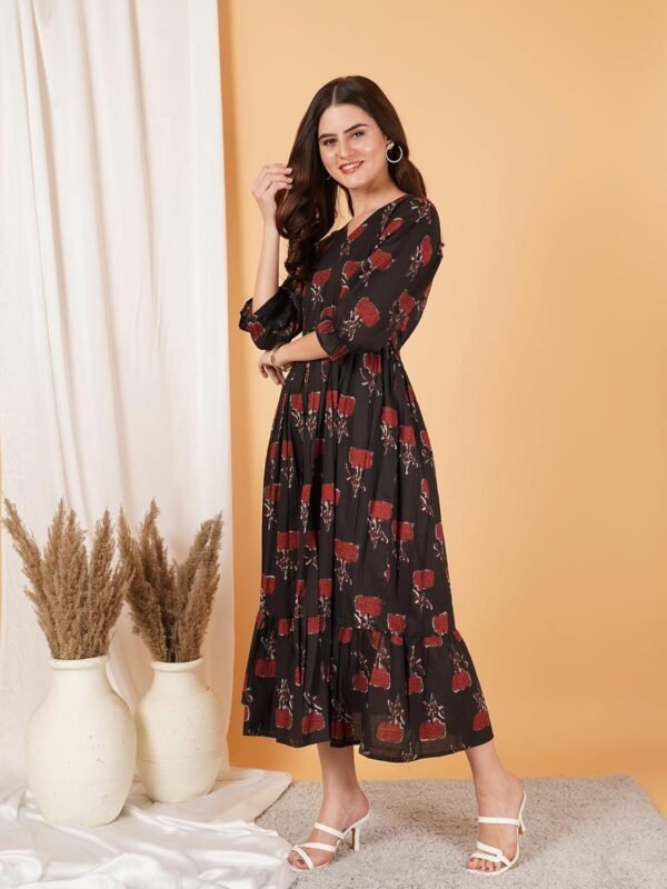 COTLAND Fashions Jaipuri Cotton Printed A-Line Flared Dress for Women