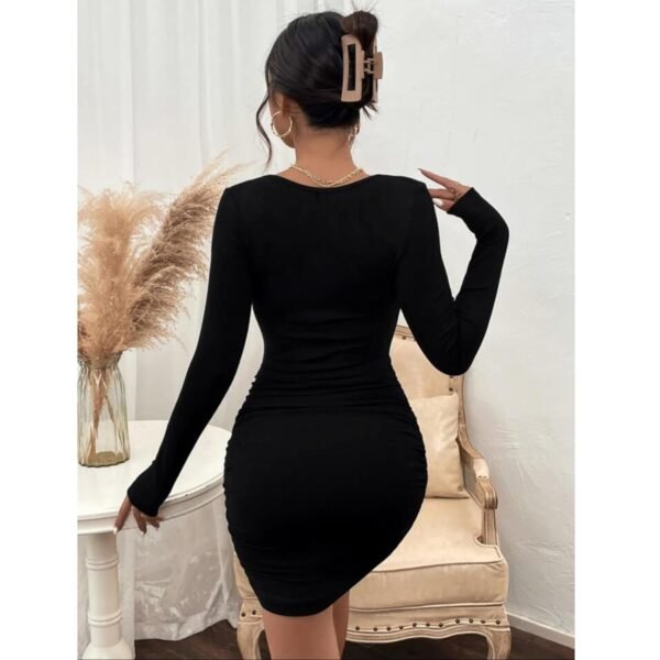 GLARE & BLAIR Solid Sweetheart Neck Lace Trim Long Sleeves Mini Bodycon Ribbed Dress for Women