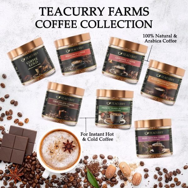 Teacurry Pure French Vanilla Instant Coffee Powder (50 grams, 50 Cups) - Freeze Dried from Arabica Coffee Beans | Black Coffee with French Vanilla - For Hot Coffee and Cold Coffee