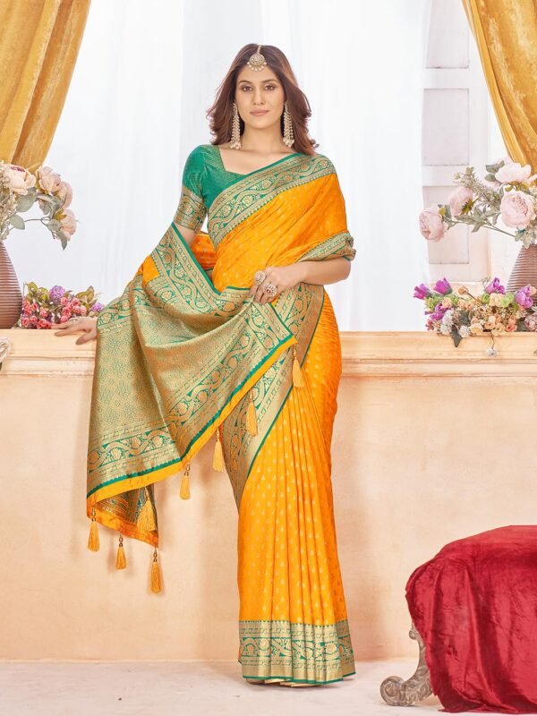 Mehrang Women's Pure Kanjivaram Silk Saree Banarasi Silk Wedding Sarees for Women with Blouse Piece