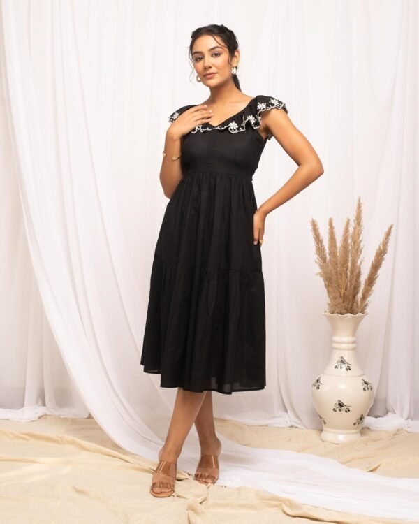 FIORRA Women's Solid Cotton Skater Below The Knee Dress