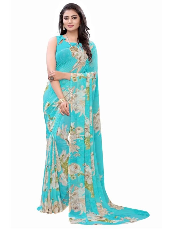 SIRIL Women's Georgette Printed Saree With Blouse Piece