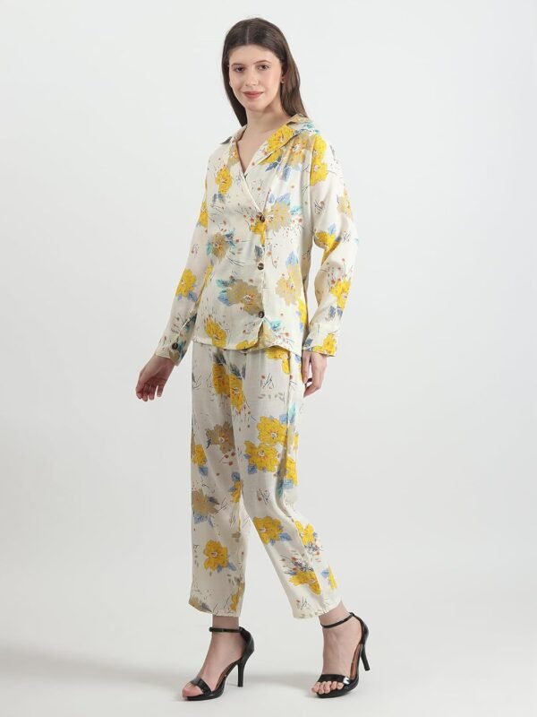 SOMA ENTERPRISESS Women Floral Printed Co-ord Set | 2 Piece Outfit | 3/4 Sleeves | V Neck with Collar | for Womens & Girls