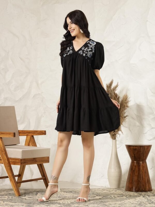 Stylum Women's Solid & Embroidered Cotton Flared Midi Dress