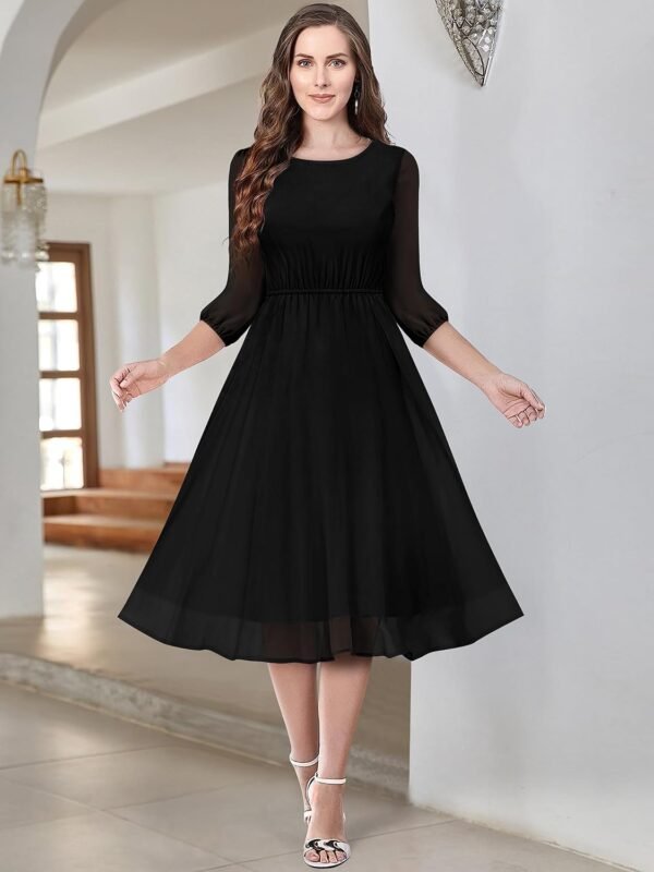 KERI PERRY Women's Black Georgette Solid Fit & Flared Western Dress | Dress for Women | A line Dress | Summer Dress|Western Dress | Latest Women Dress | Trendy Dress for Dress | Midi Dress