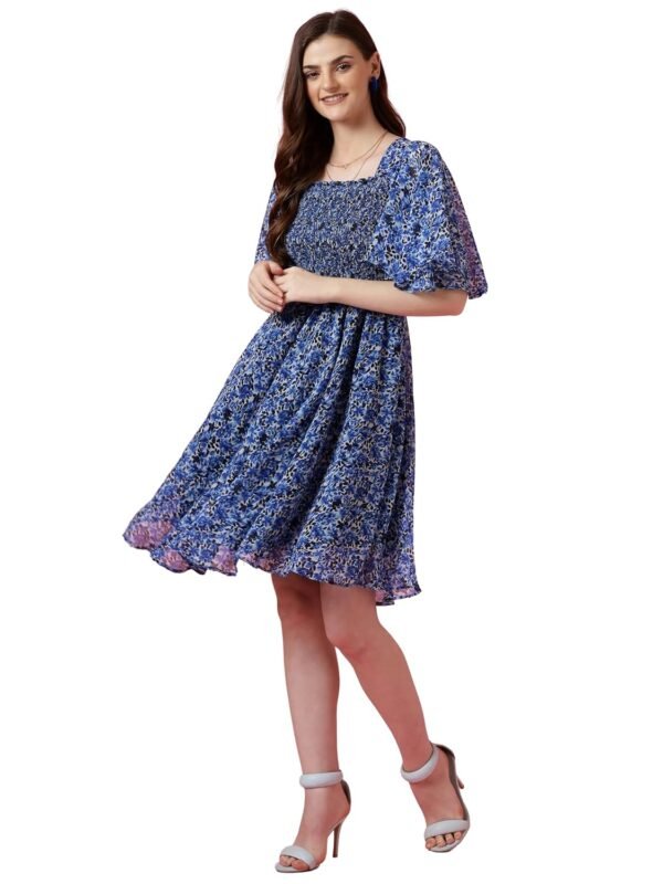 Sheetal Associates Women's Fit and Flare Polka Print Georgette Flared Sleeve Casual Dress