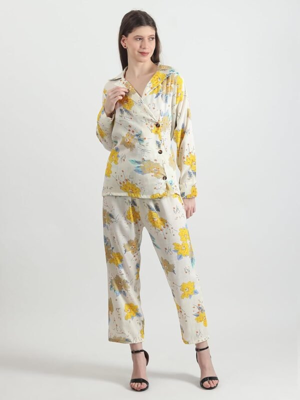 SOMA ENTERPRISESS Women Floral Printed Co-ord Set | 2 Piece Outfit | 3/4 Sleeves | V Neck with Collar | for Womens & Girls