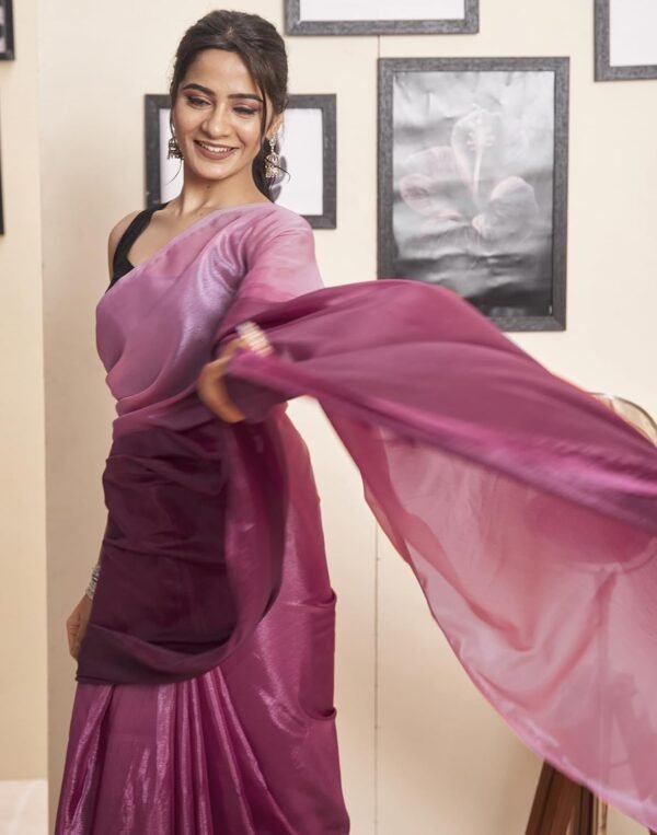 SIRIL Women's Georgette Dual Shade Ready to Wear One Minute Pre Pleated Saree With Unstitched Blouse Piece