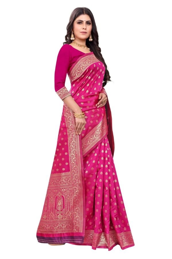 C J Enterprise Women's Pure Kanjivaram Silk Saree Banarasi Soft Sari With Blouse Piece for Wedding (Pari124-11) (Rani Pink)