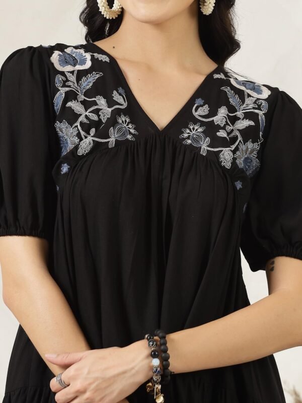 Stylum Women's Solid & Embroidered Cotton Flared Midi Dress