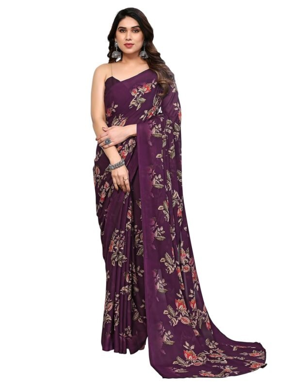 SIRIL Women's Floral Printed Georgette Saree with Unstitched Blouse Piece
